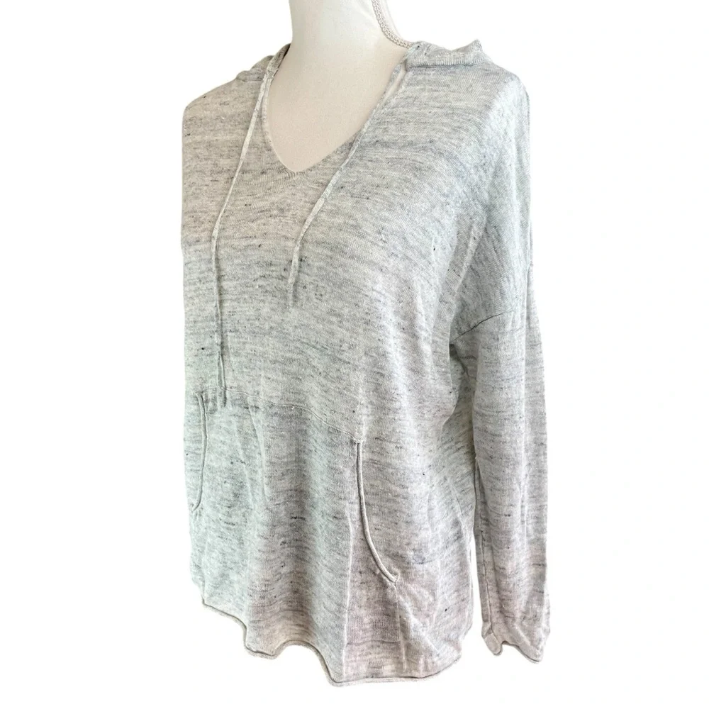 HAVEN WELL WITHIN Gray Linen Hoodie Hooded Sweater Sz M Beach Casual Sheer Light